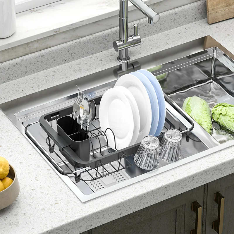 sus multifunctional black 201 stainless steel storage over the sink dish drying rack drainer for kitchen