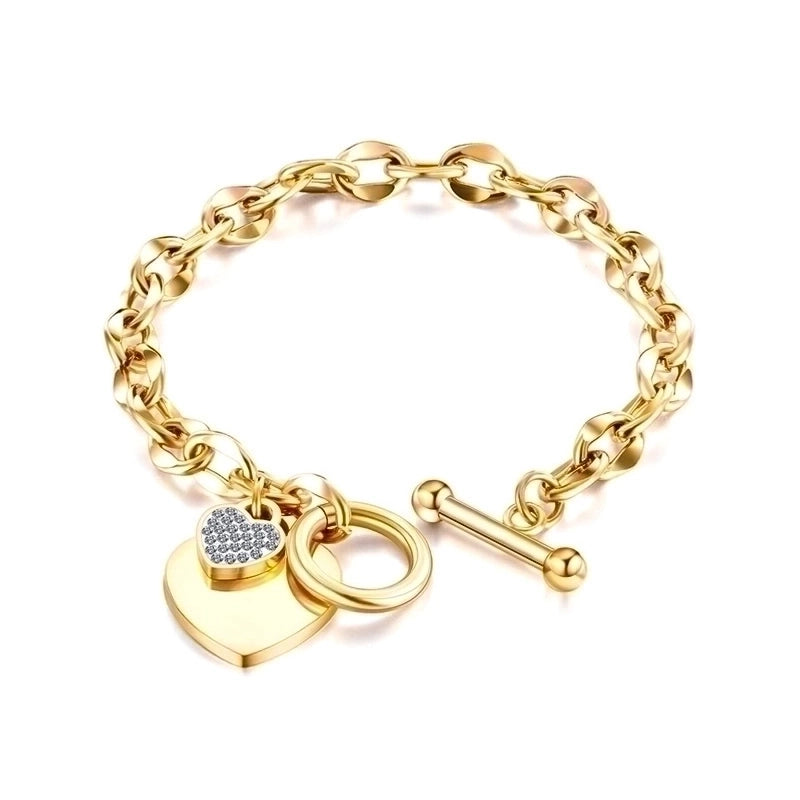 Minimalist Heart Shape Titanium Steel Asymmetrical Inlay Artificial Diamond Bracelets