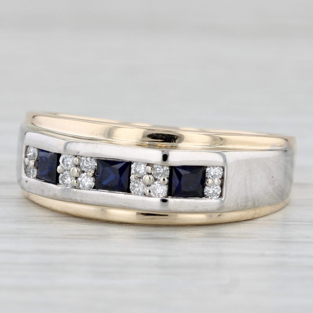 Lab Created Blue Sapphire Diamond Ring 10k Yellow Gold Size 10.5 Men's