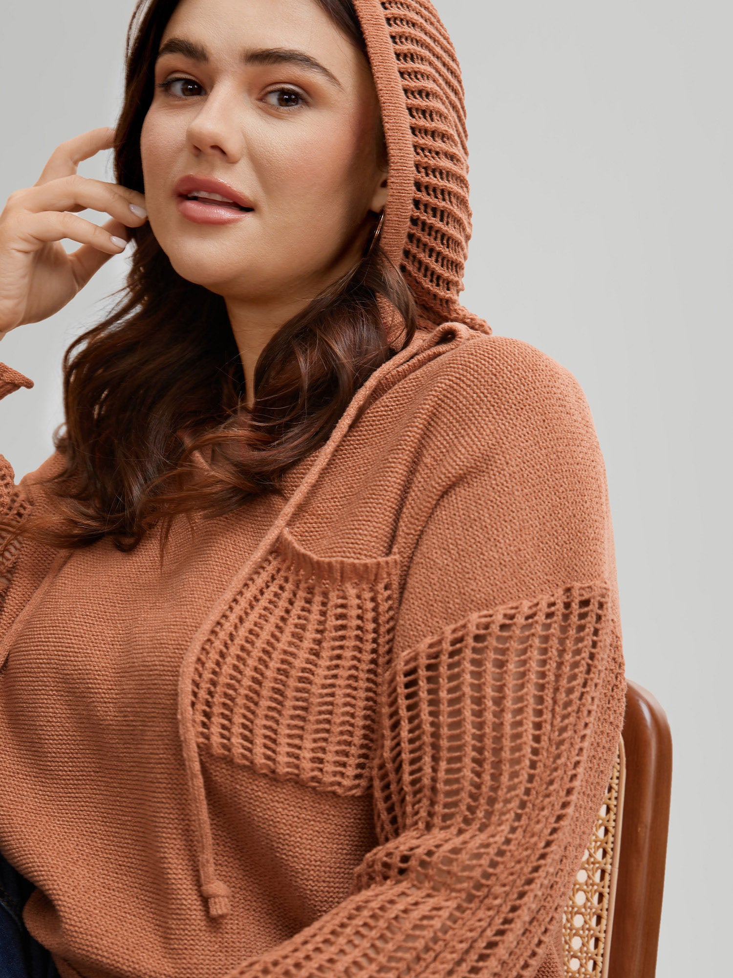 Hooded Drawstring Cut Out Pocket Pullover