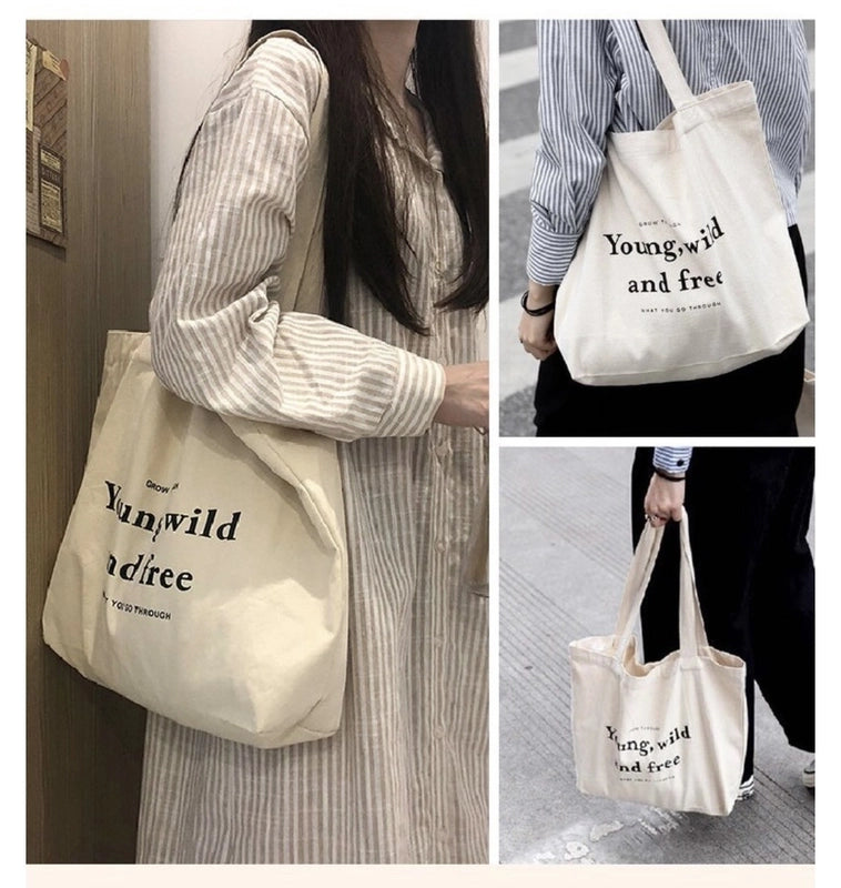 Women's Large Canvas Letter Basic Classic Style Zipper Canvas Bag