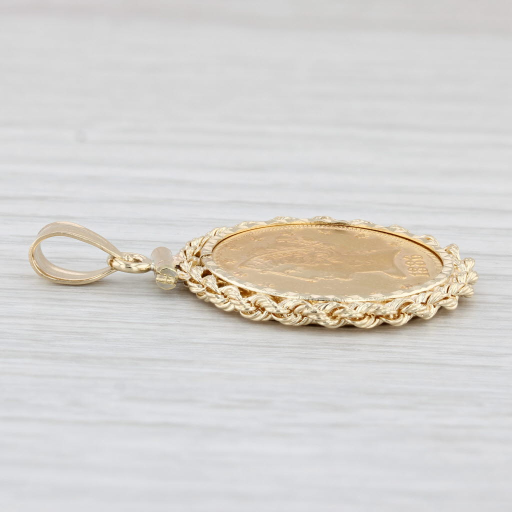 Authentic 1886 5 Dollar Liberty Coin Pendant 14k Bezel 900 Coin Yellow Gold