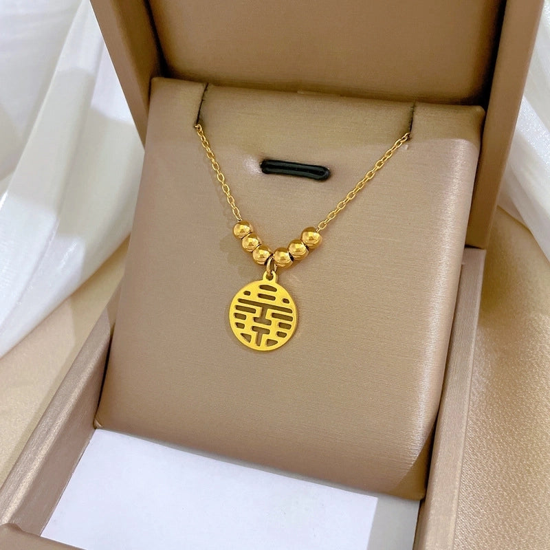 Minimalist Circle Letter Butterfly Titanium Steel Plating Inlay Rhinestones Necklace