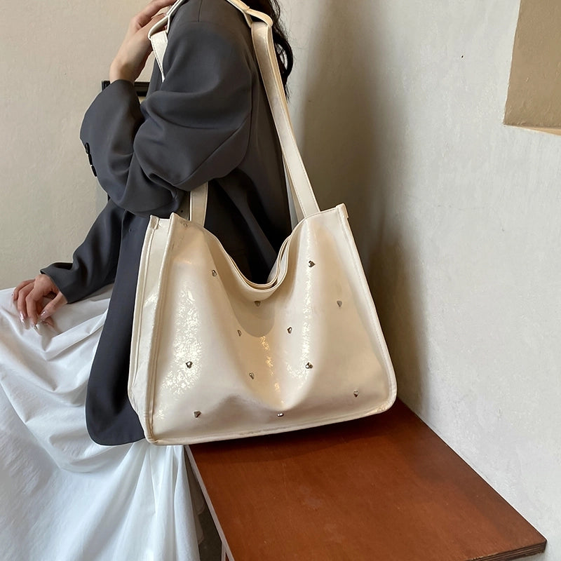 Women's Medium Pu Leather Solid Color Preppy Style Streetwear Sewing Thread Square Zipper Tote Bag