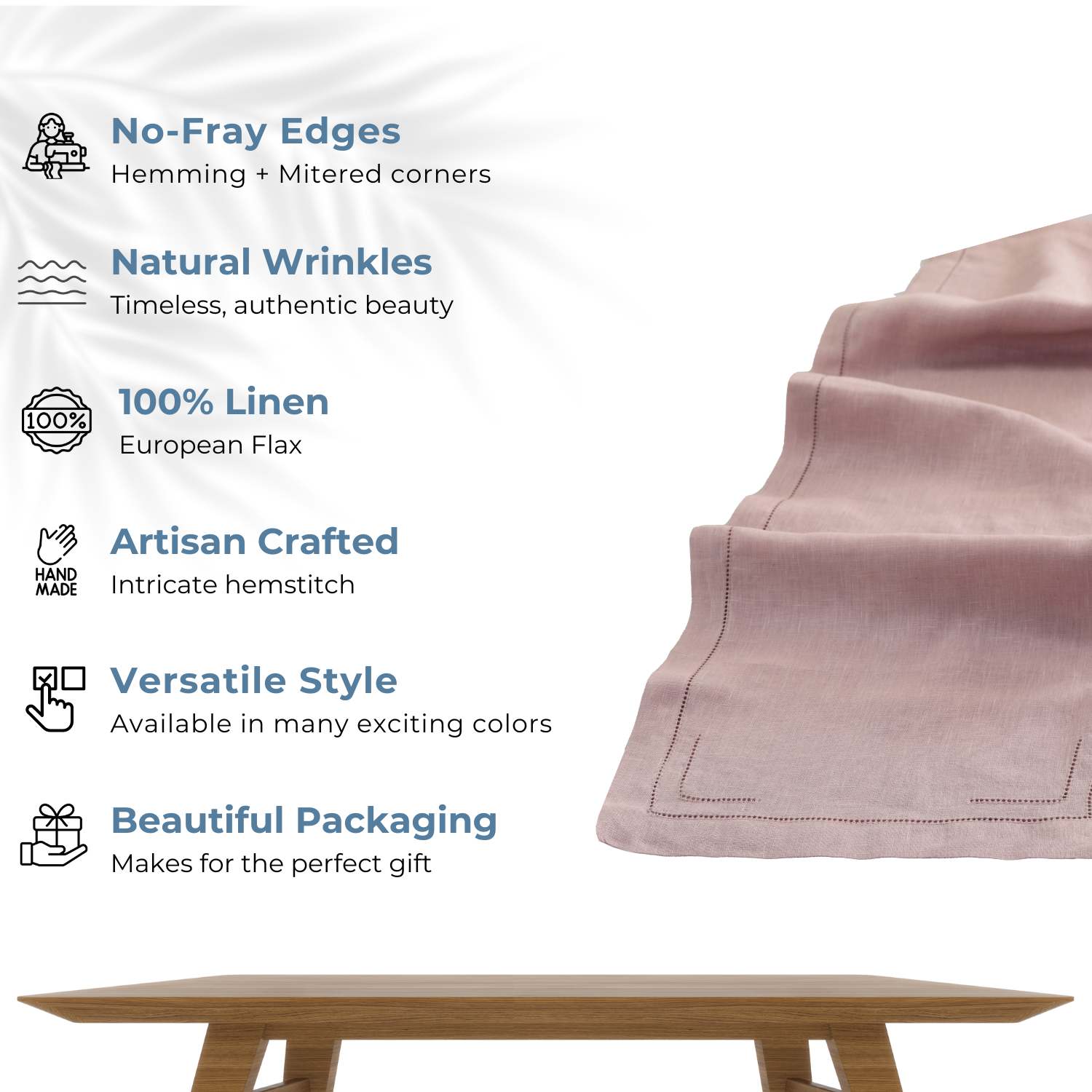 Dusty Rose 100% Linen Incomplete Hemstitch Table Runner 90