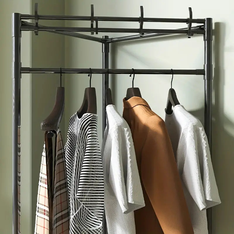 1pc Corner Coat Rack. Free Standing Coat Rack. With 3 Layers Storage Shelves And 4 Double Hooks. Living Room. Bathroom. Hallway Shoe Rack Organizer