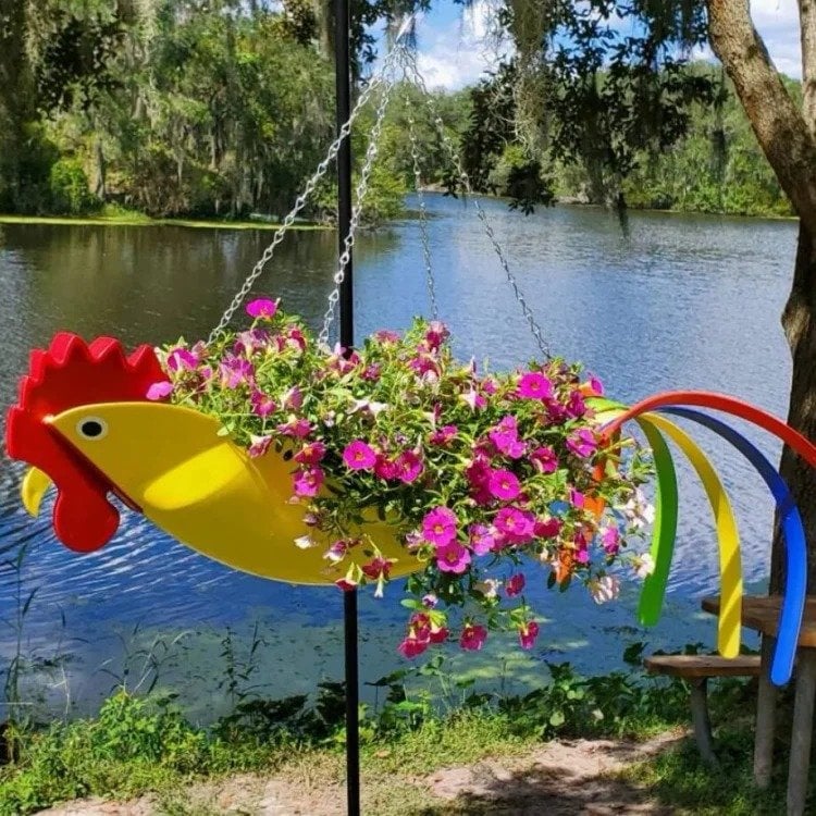 Bright Colorful Bird Hanging Planter Yard Decor