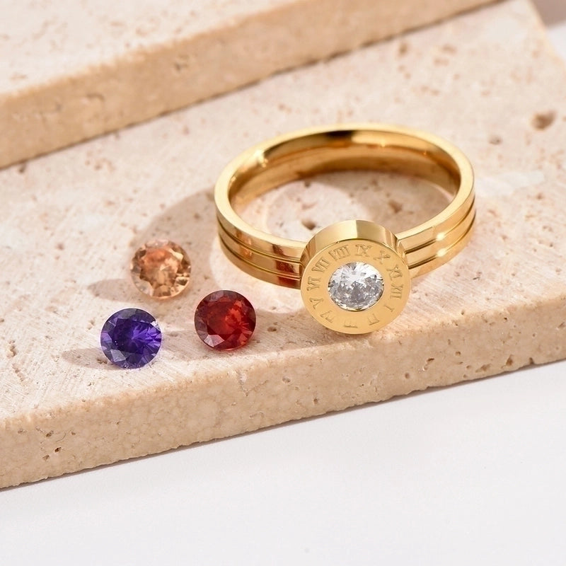304 Stainless Steel 14K Gold Plated Elegant Vintage Style Polishing Plating Inlay Round Number Zircon Rings