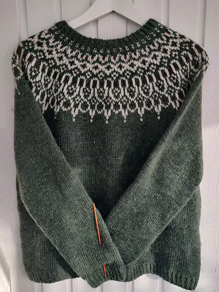 Vintage Jacquard Knitted Icelandic Pattern Cozy Sweater