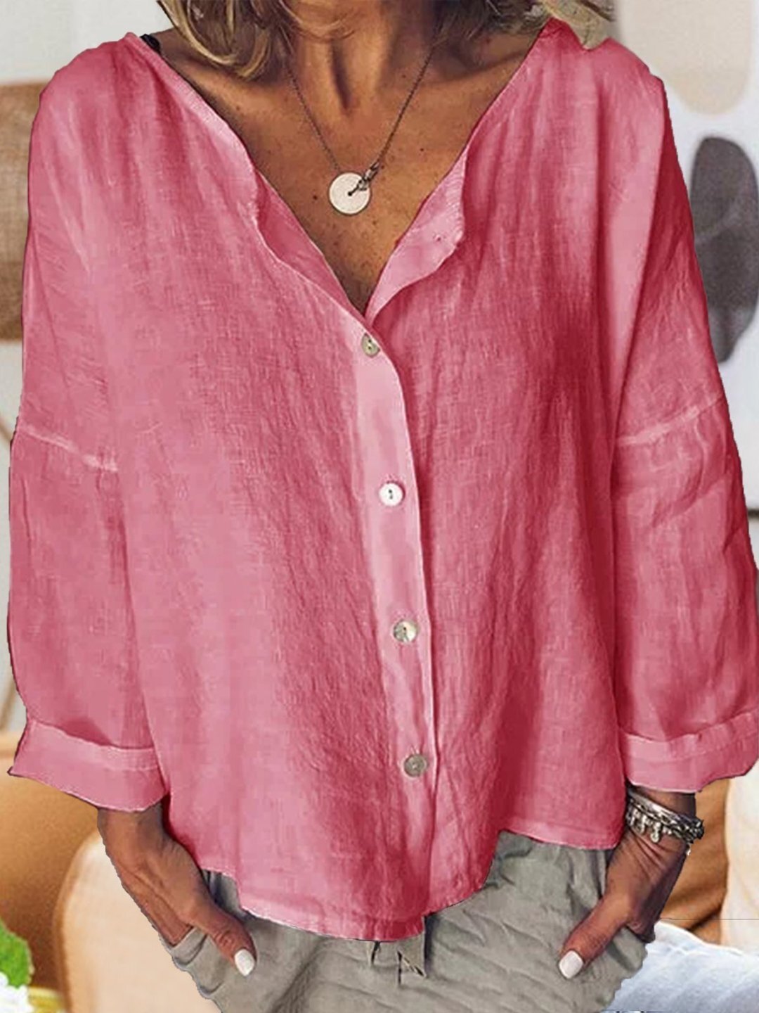 Long Sleeve Solid Shirts Plus Size Blouses