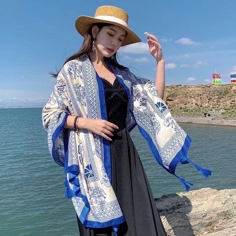 Women's Elegant Printing Cotton And Linen Shawl
