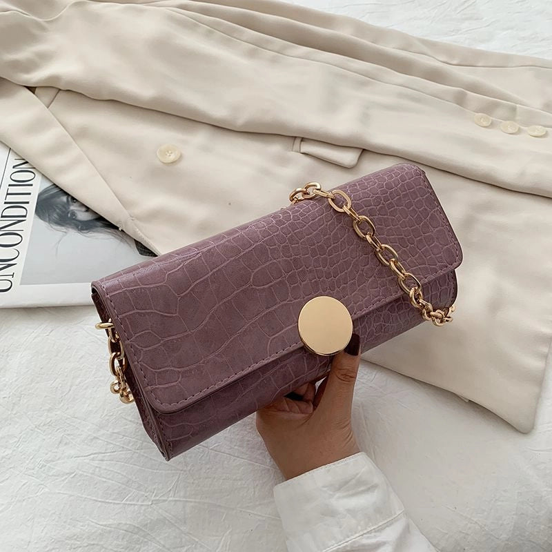 Women's Medium Pu Leather Solid Color Crocodile Elegant Vintage Style Square Flip Cover Baguette Bag