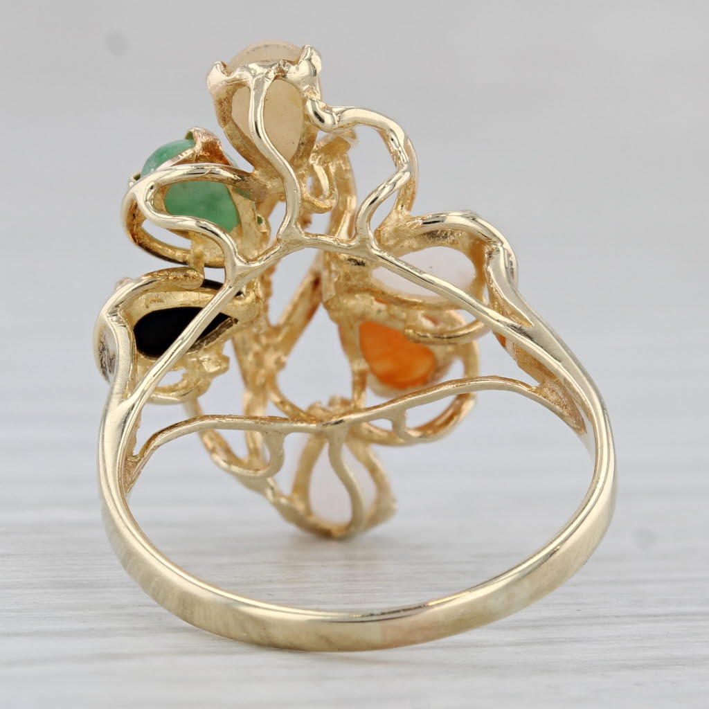 Multicolor Jadeite Jade Ring 14k Yellow Gold Pear Cabochons Size 7.75