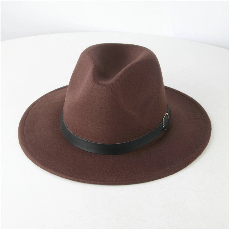 Retro Wool Hat Belt Brim Top Hat Women's Autumn And Winter  Casual Jazz Hat