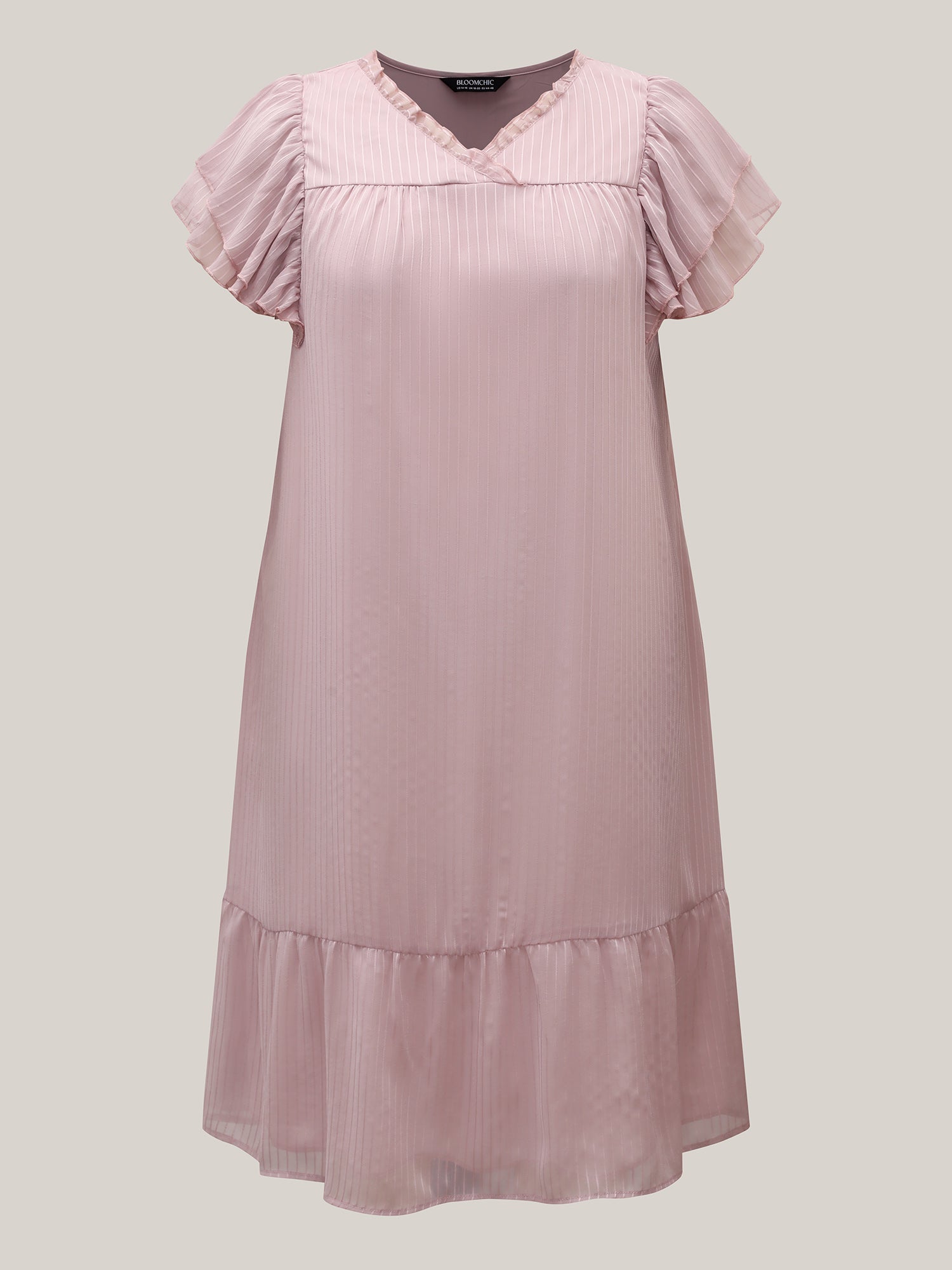 Sheer Textured Layered Ruffled Sleeve Midi Dress