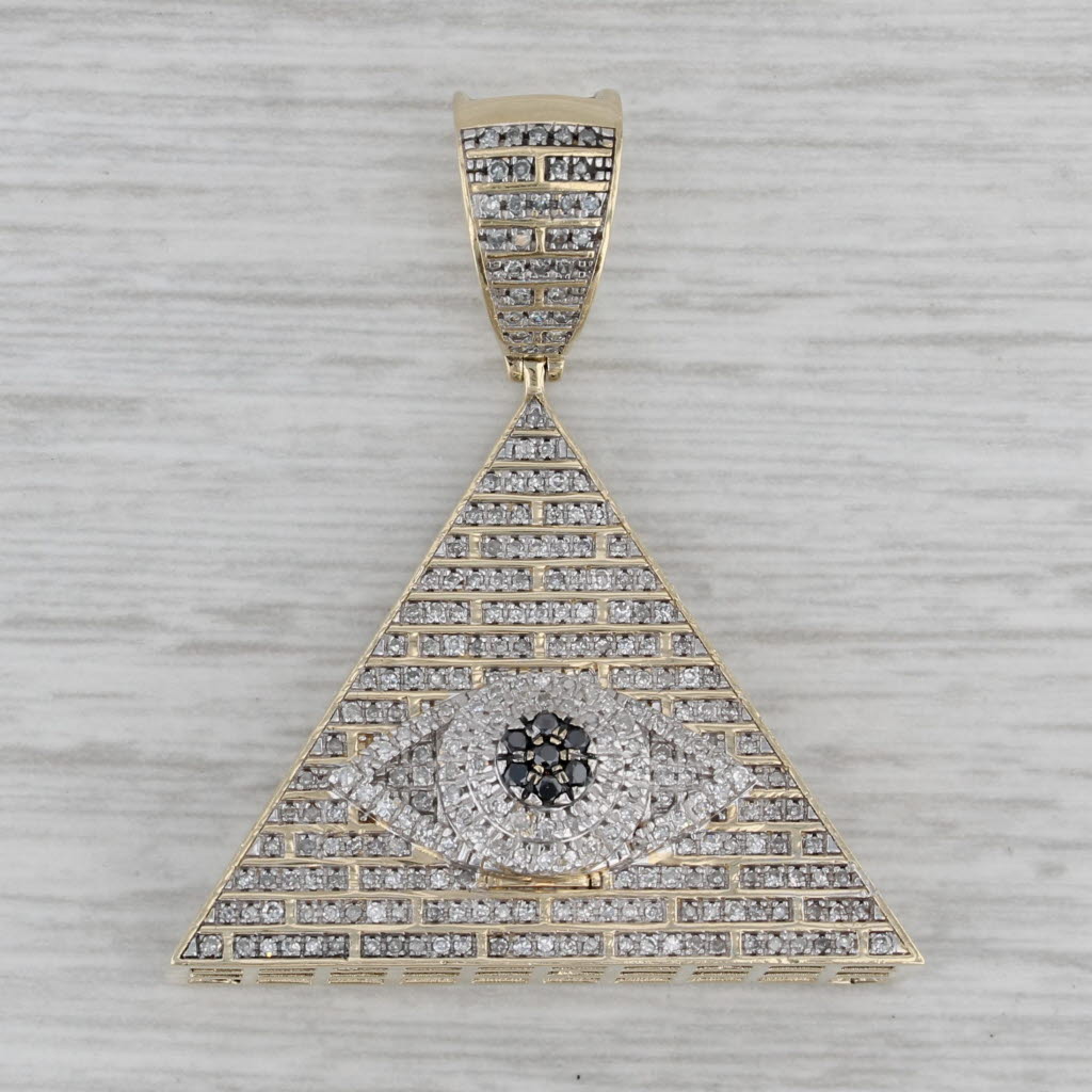 Large 1.03ctw Diamond All Seeing Eye Pyramid Pendant 10k Yellow Gold