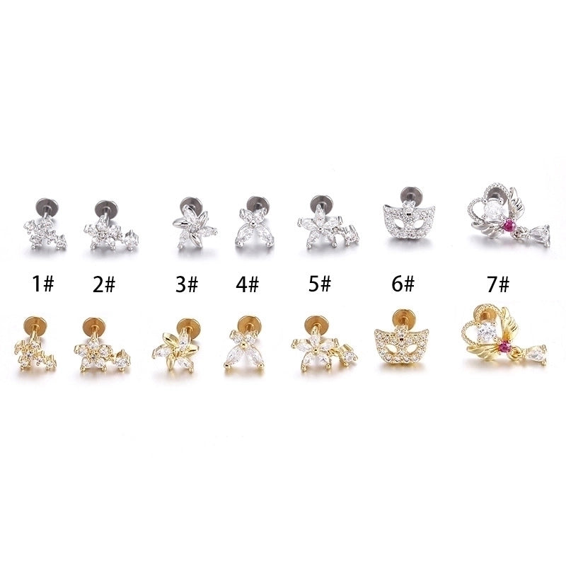 Minimalist Star Butterfly Stainless Steel Inlay Zircon Lip Stud 1 Piece
