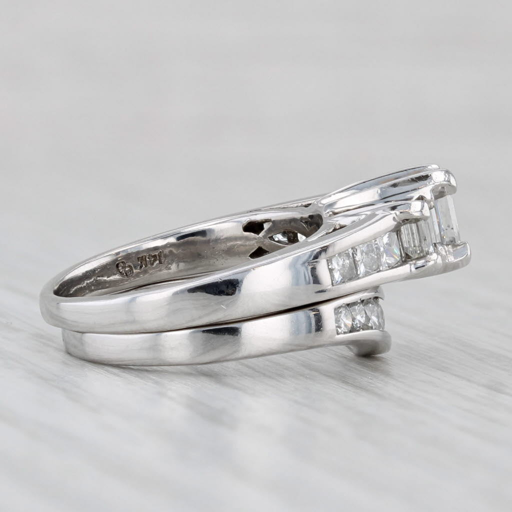 1.31ctw Diamond 3-Stone Engagement Ring Wedding Band Bridal Set 14k Gold Sz 5.75