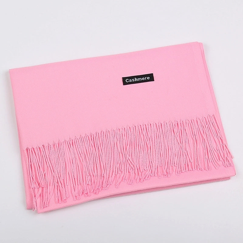 Pure Color Cashmere Scarf Women's Autumn And Winter Popular 220g Light Board Tassel Warm Shawl Travel Gift