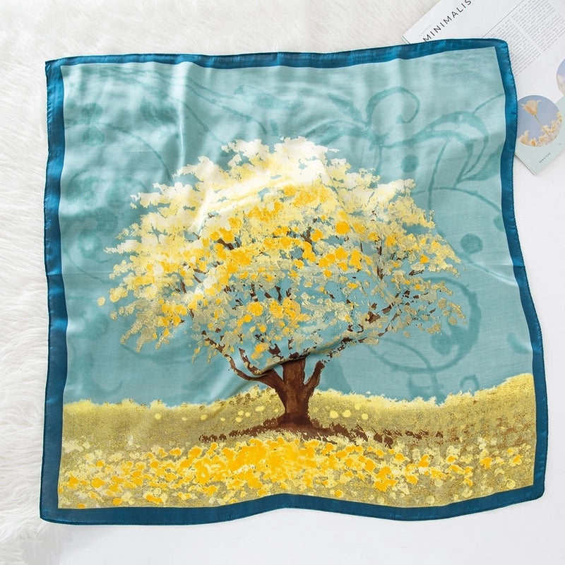 Women's Lady Modern Style Classic Style Printing Square Satin Silk Scarf