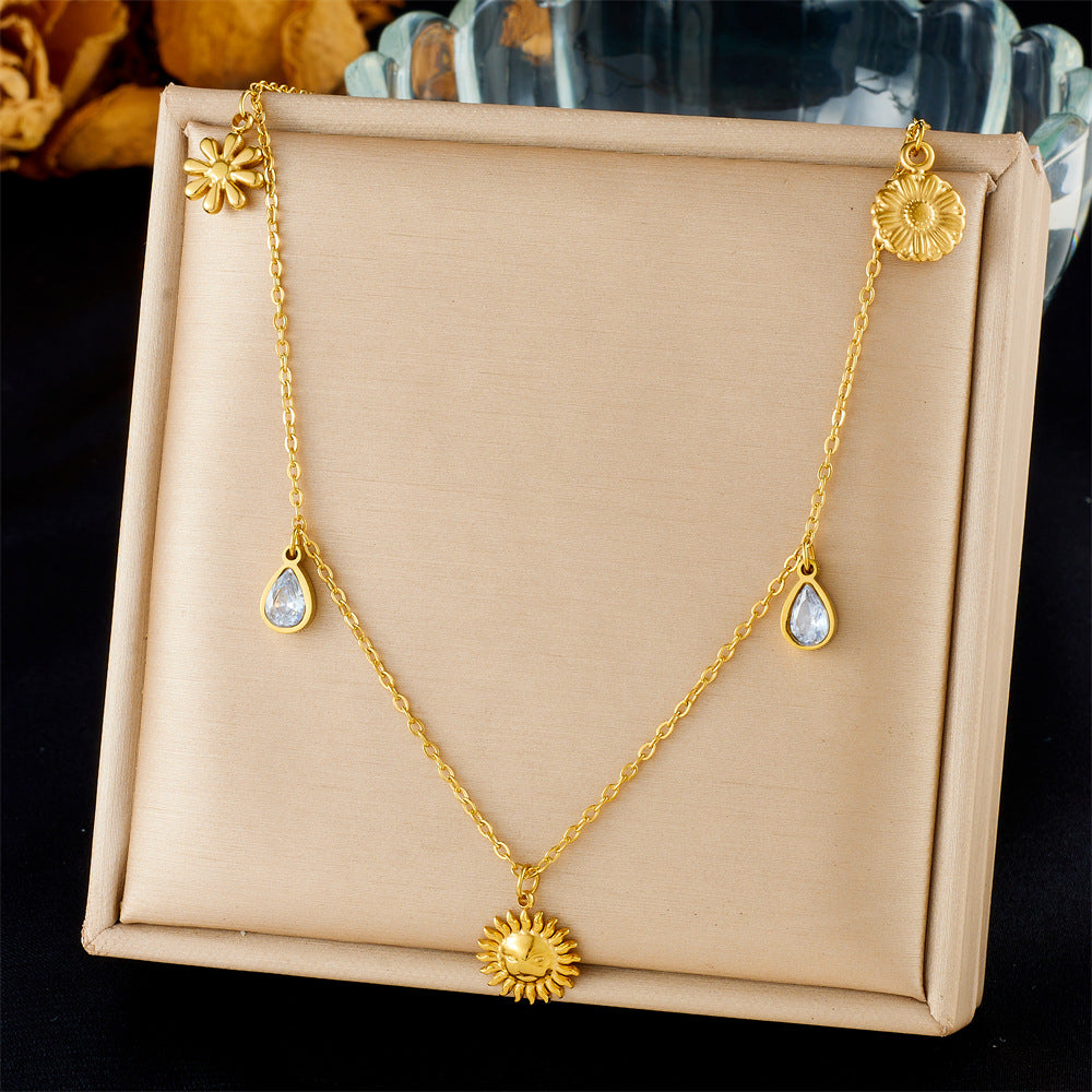 Fashion Ocean Series Accessories Pendant Gold-Plated Stainless Steel Starfish Shell Multi-Element Oil Drop Butterfly Necklace