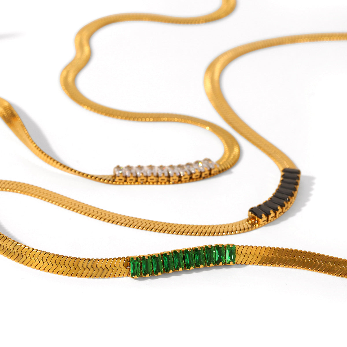 18K Gold Stainless Steel Blade Chain Inlaid Zircon Necklace Flat Snake Chain Titanium Steel Clavicle Chain