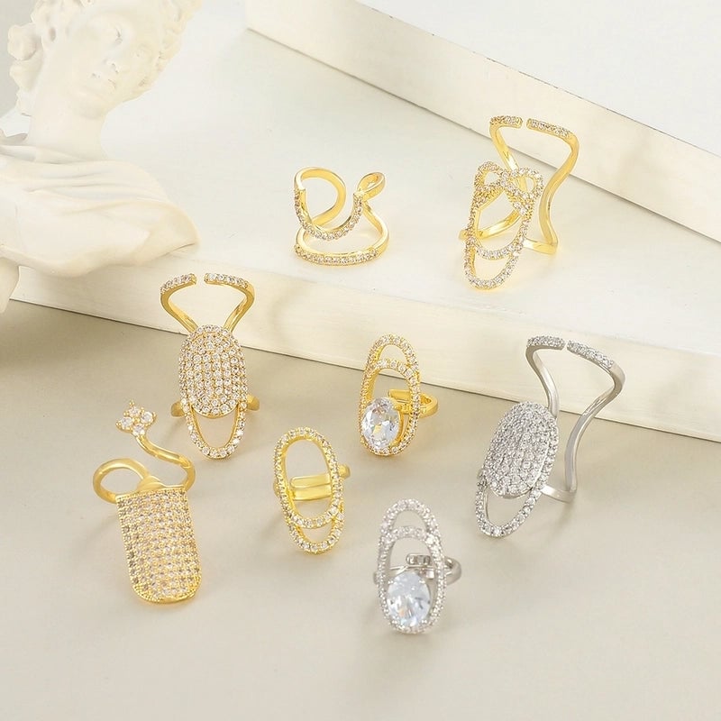 Fashion Geometric Copper Rings Hollow Out Artificial Gemstones Copper Rings