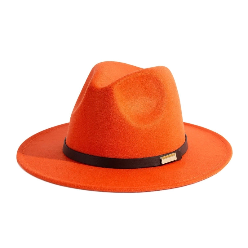 Style Vintage Solid Color Flat Rim Jazz Hat Men's British Belt Decorative Big Brim Top Hat Women