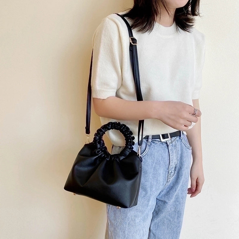 Women's Medium Pu Leather Solid Color Elegant Classic Style Bucket Open Shoulder Bag Handbag Crossbody Bag