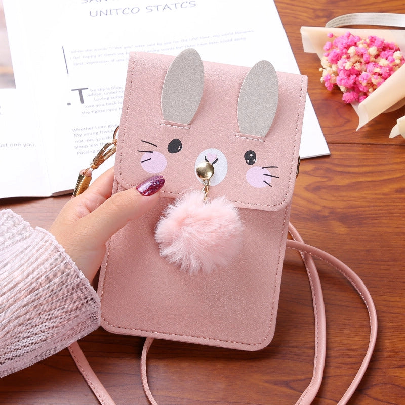 Women's All Seasons Pu Leather Cartoon Fashion Fluff Ball Square Magnetic Buckle Phone Wallet