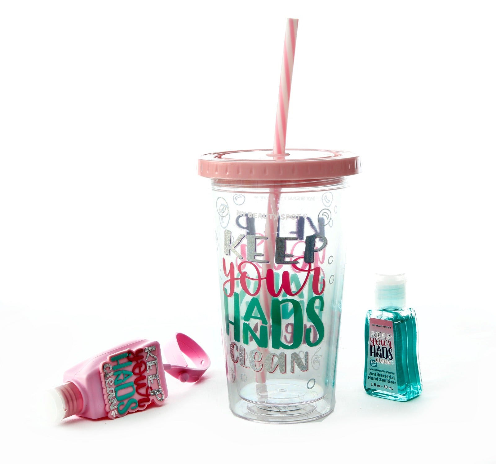 Double Walled Thick ACRYLIC Mug with Straw and 2hand Sanitizer Jars-Keep Your Hands Clean(5455)