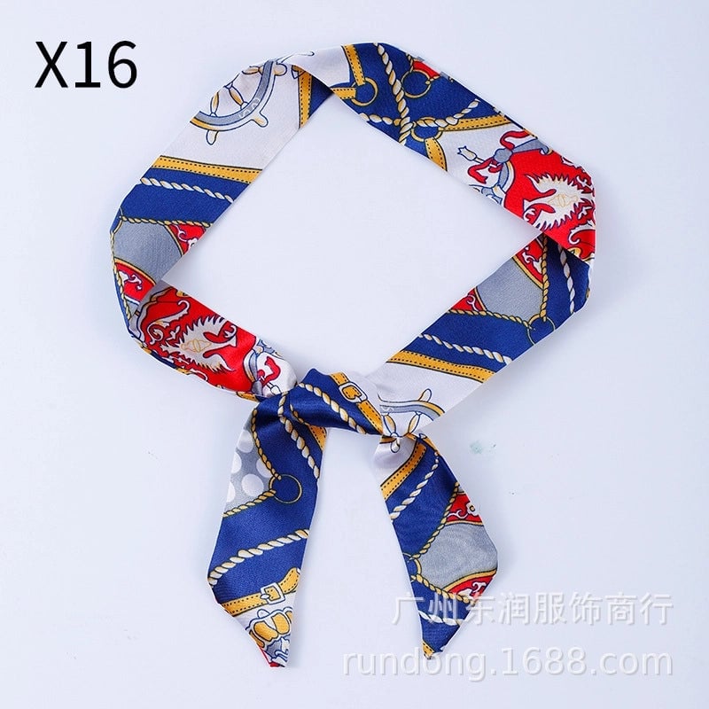 Silk Scarf Long Beveled Small Silk Scarf Double-layer Hair Belt Ribbon Decoration Tie Bag Hand Gift Box Silk Scarf