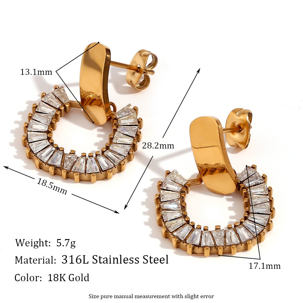 Fashion Quadrilateral Circle Geometric Stainless Steel 18K Gold Plated Stud Earrings