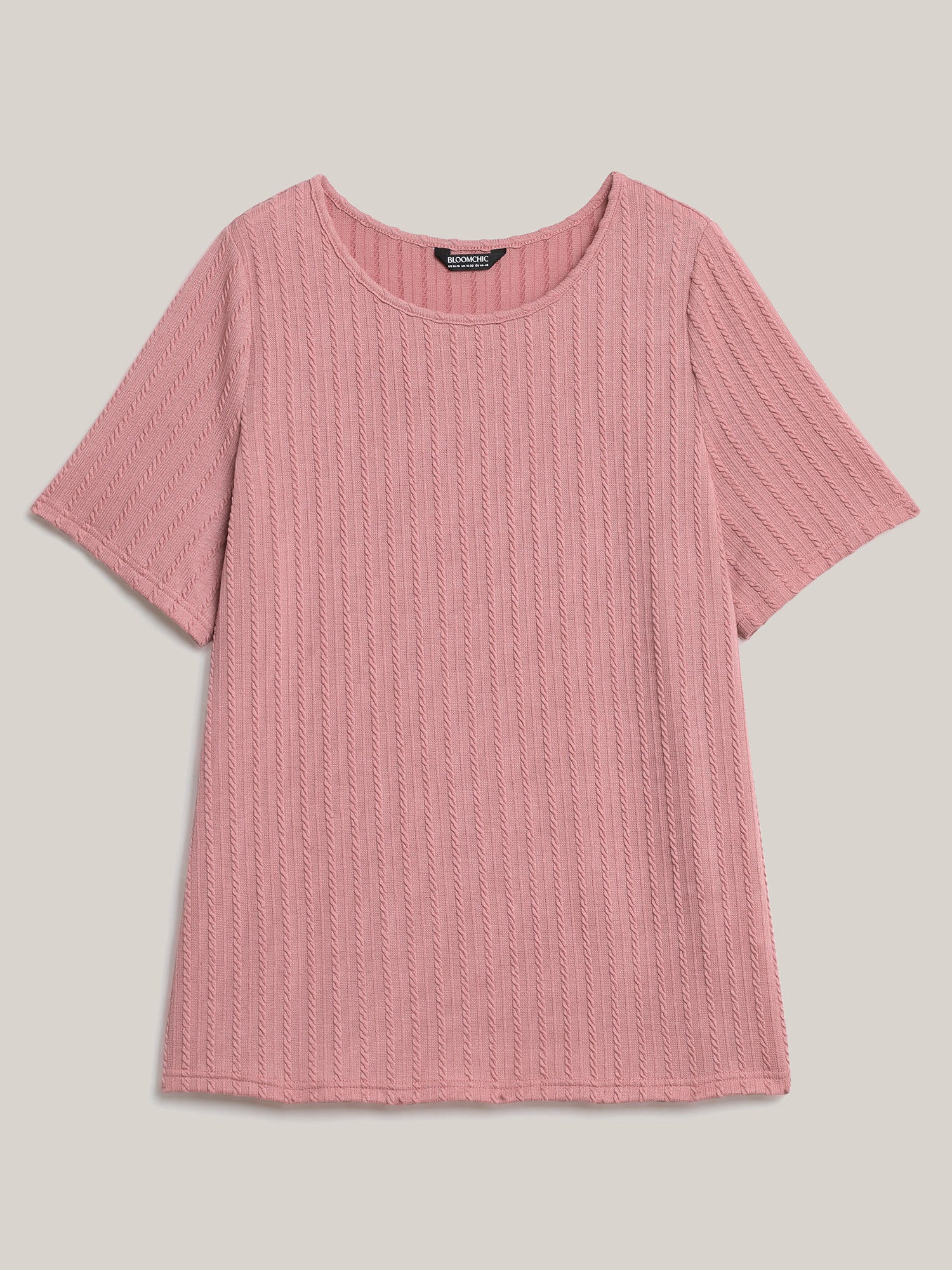 Cable Knit Textured Round Neck T-Shirt