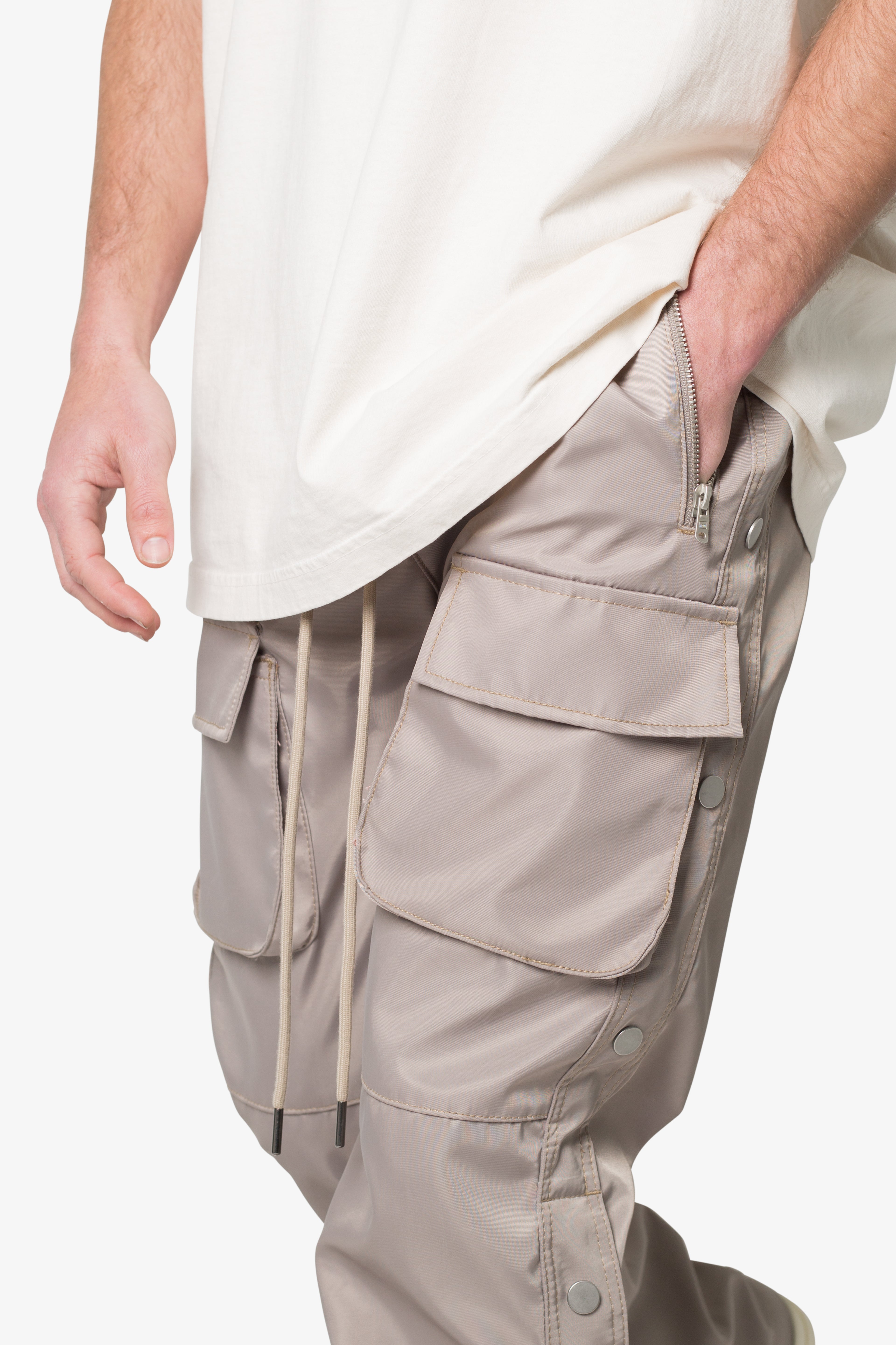 Snap Front Cargo Pants - Grey