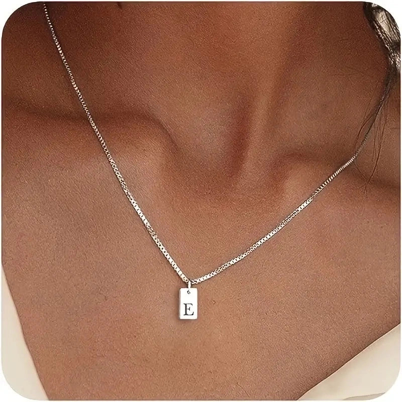 Titanium Steel Minimalist Letter Rectangle Plating Pendant Necklace