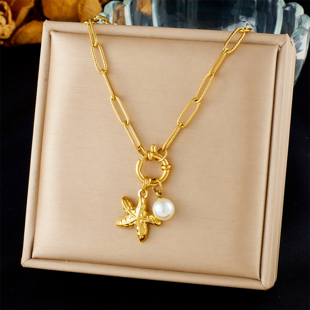 Fashion Ocean Series Accessories Pendant Gold-Plated Stainless Steel Starfish Shell Multi-Element Oil Drop Butterfly Necklace