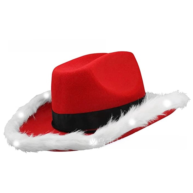 Christmas Red Cowboy Hat Feather Black Belt Cowboy Hat Western Cowboy Hat Santa Claus Belt Cowboy Hat