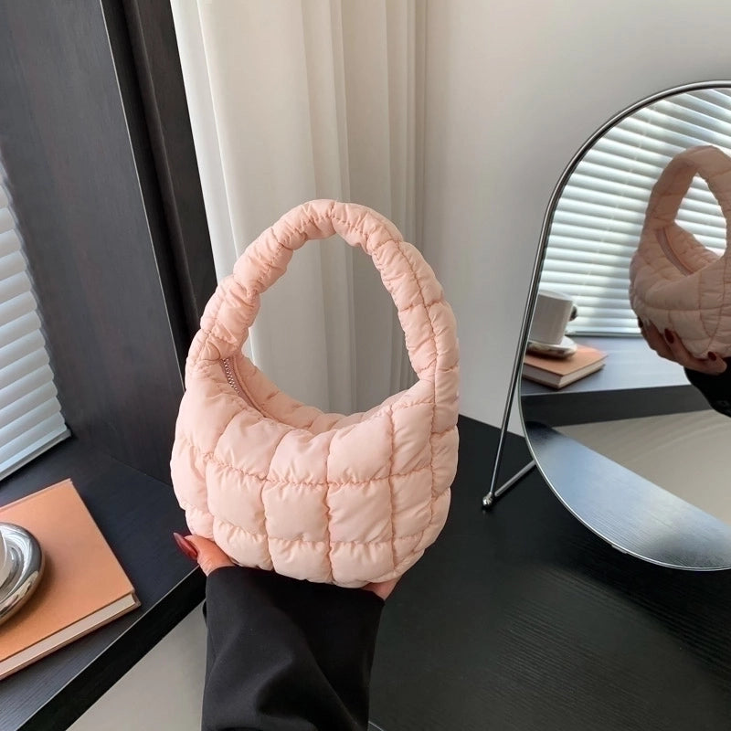 Women's Cotton Solid Color Basic Pillow Shape Zipper Shoulder Bag Handbag Underarm Bag