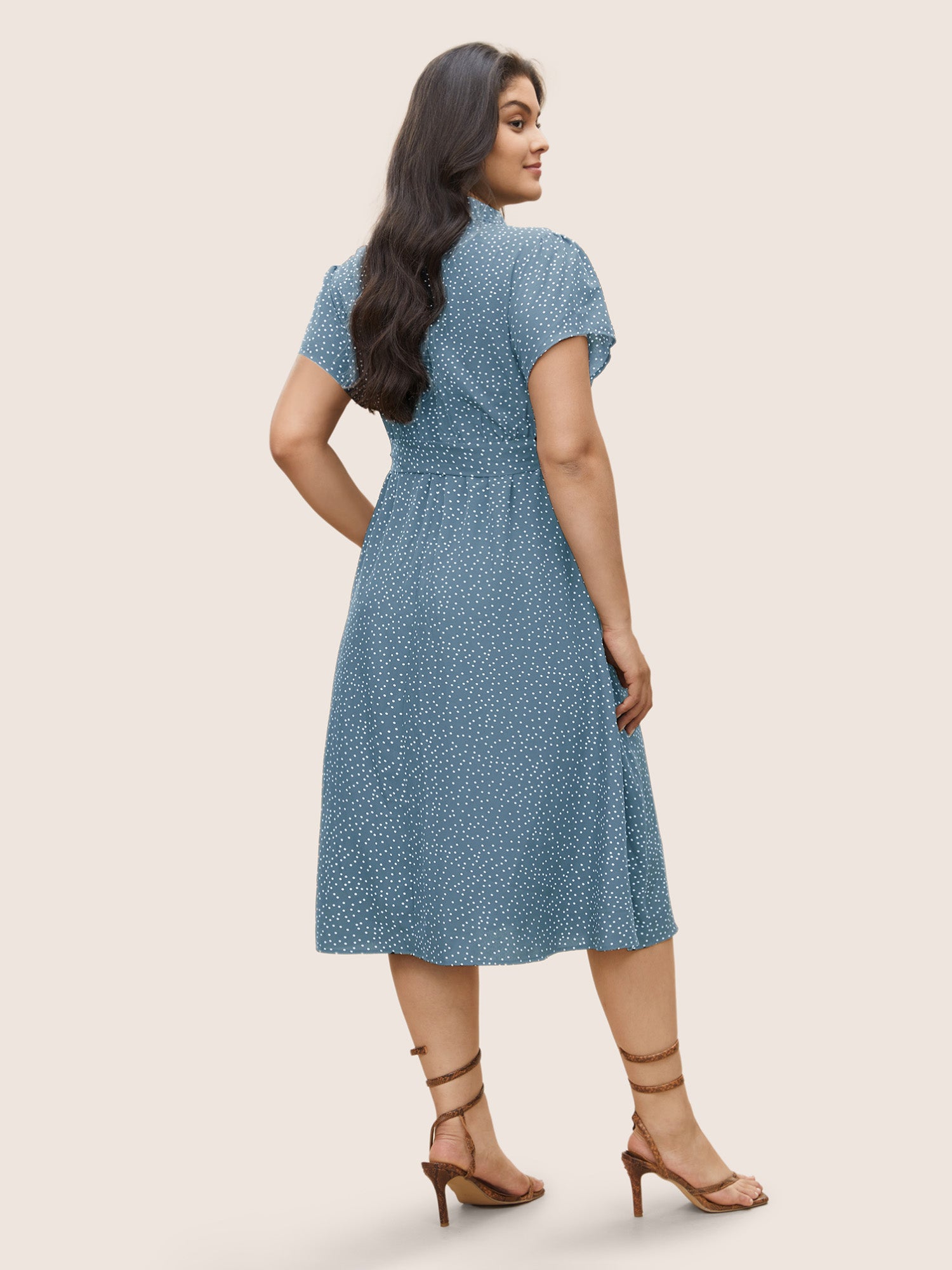 Polka Dot Shirt Collar Pocket Button Up Dress