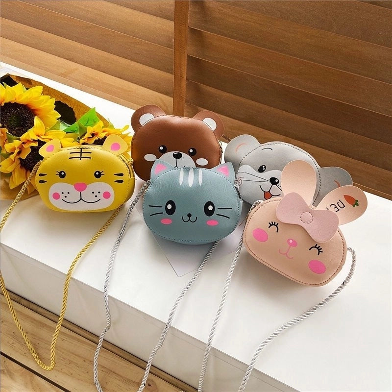 New Cartoon Cute Children's Bag PU Shoulder Bag Girls Korean Casual Crossbody Bag Small Animal Coin Purse