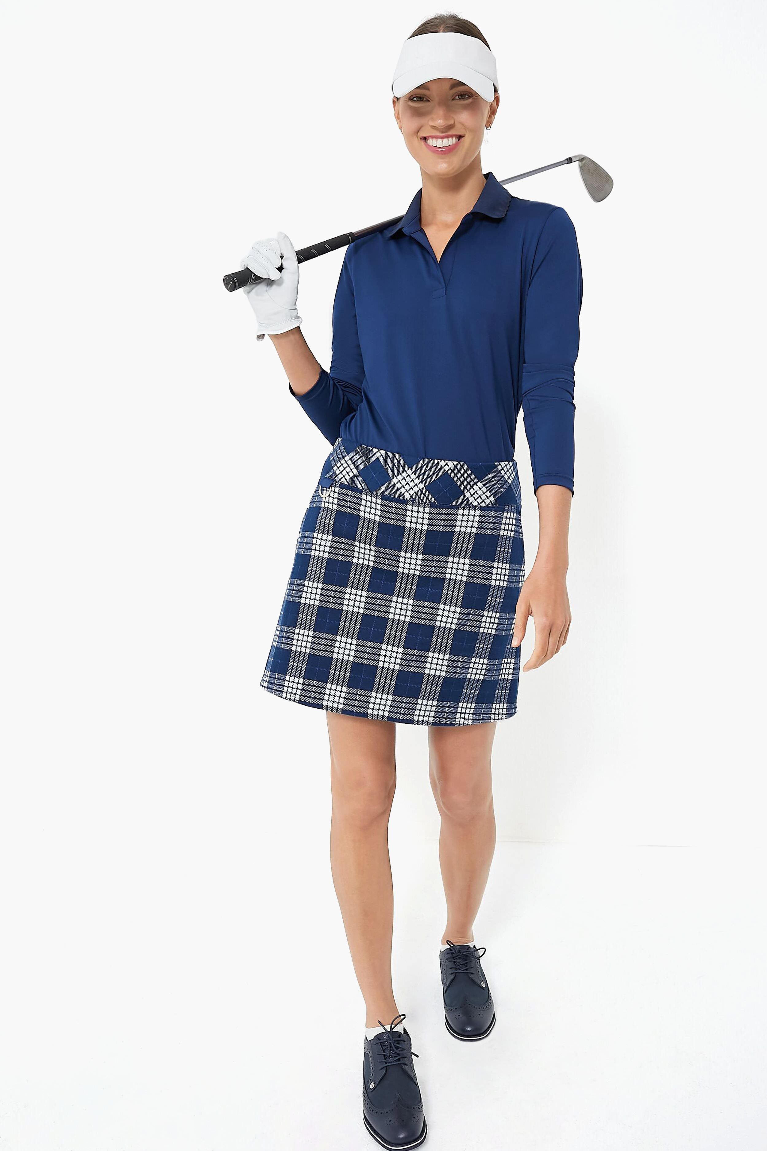 Navy Plaid 17 Inch Helen Golf Skirt