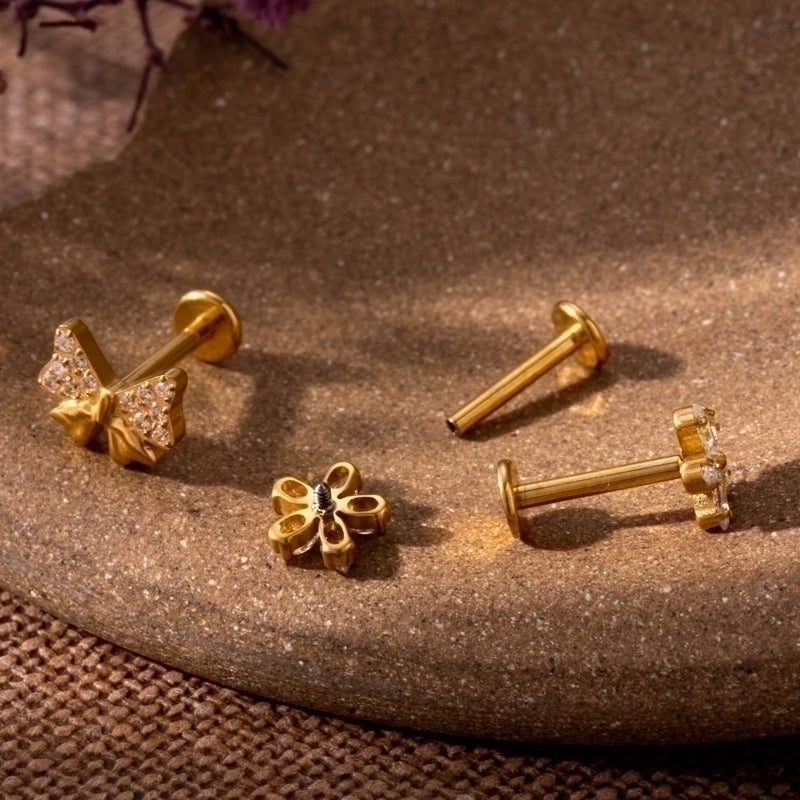 1 Piece Ear Cartilage Rings & Studs IG Style Vintage Style Geometric Flower Bow Knot Pure Titanium Plating Inlay Zircon