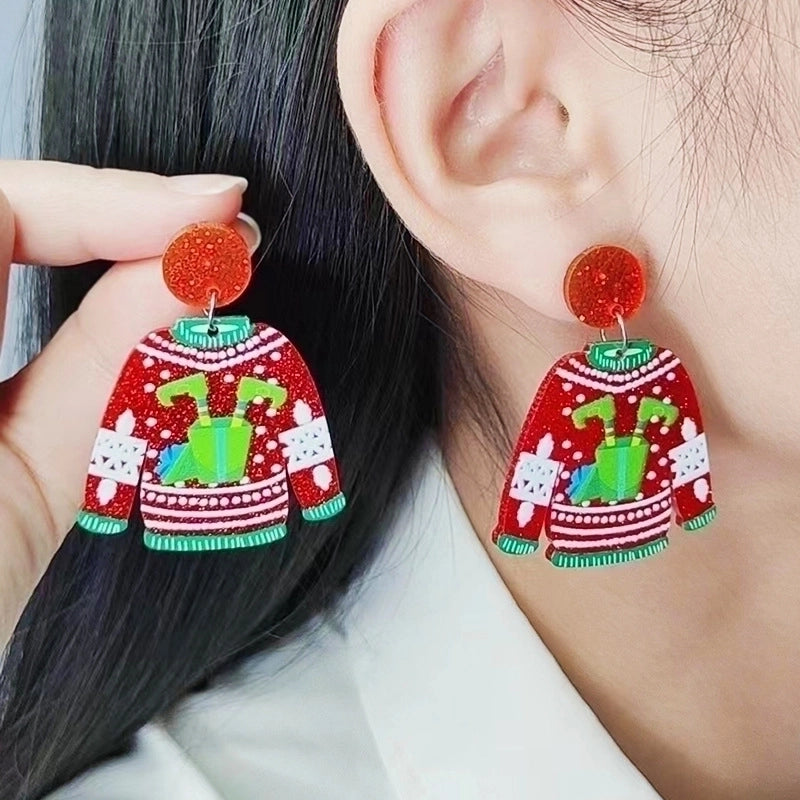 1 Pair Minimalist Snowman Printing Arylic Drop Earrings