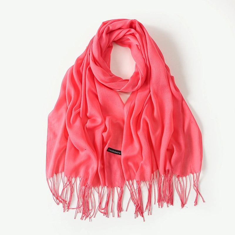 Women's Elegant Classic Style Solid Color Polyester Tassel Scarf