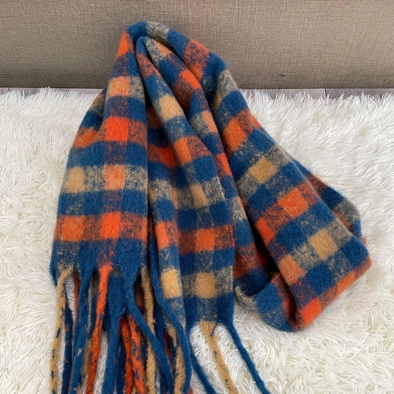 Green Big Mao Plaid Scarf Women's Autumn And Winter  Thickened Warm Atmosphere Fashionable Scarf
