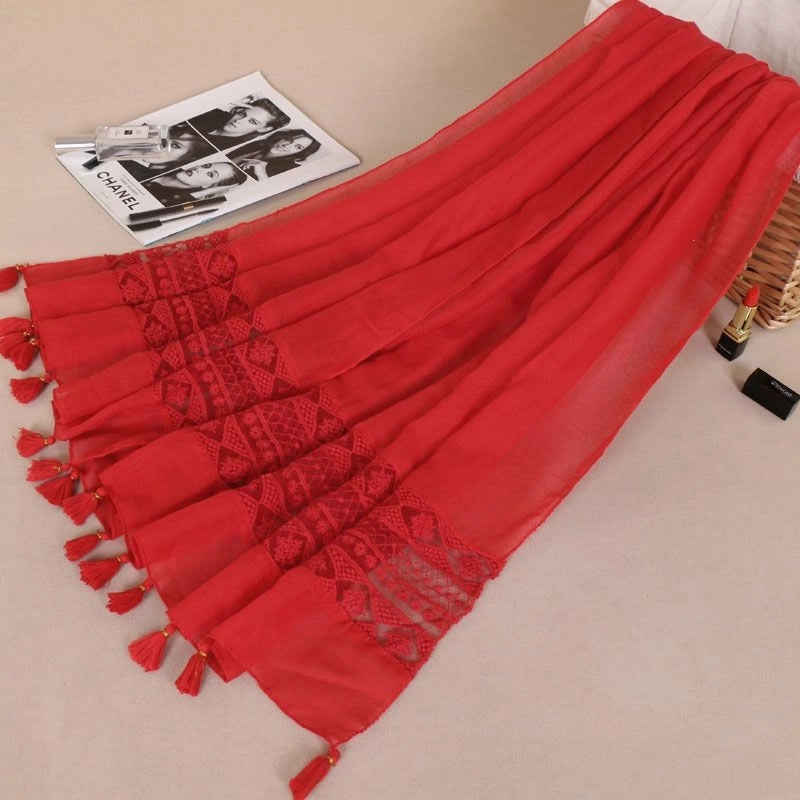 Fashion Lace Tassel Scarf Women's Solid Color Hanging Spring And Autumn Shawl Scarf