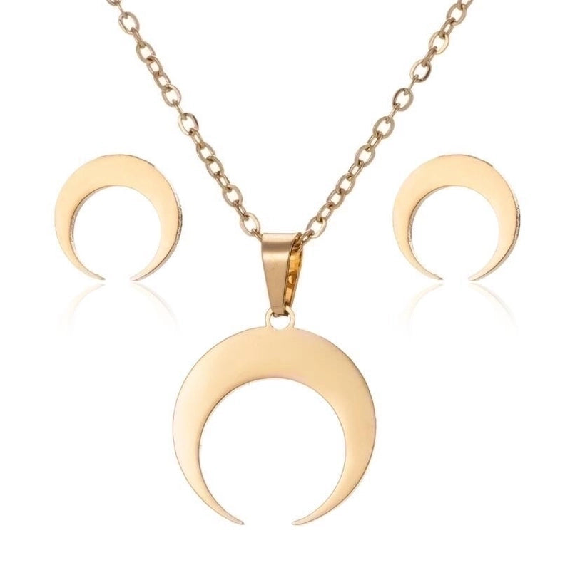 Fashion Geometric 201 Stainless Steel 18K Gold Plated Plating Earrings Necklace