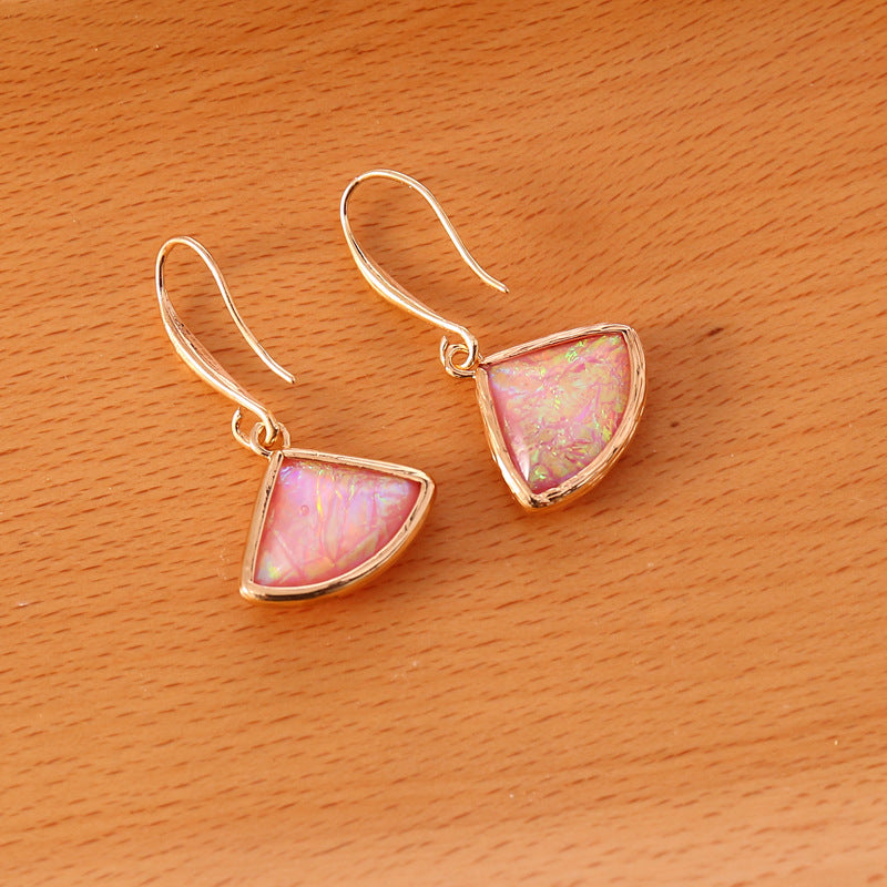 Women Metal Geometric Droplet Gemstone Stud Earrings