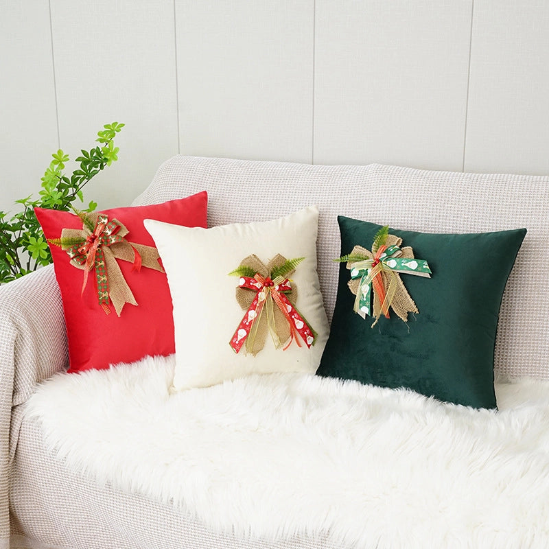 Christmas Cute Christmas Modern Style Letter Bow Knot PP Cotton Throw Pillow Pillow Cases Couch & Sofa Decor